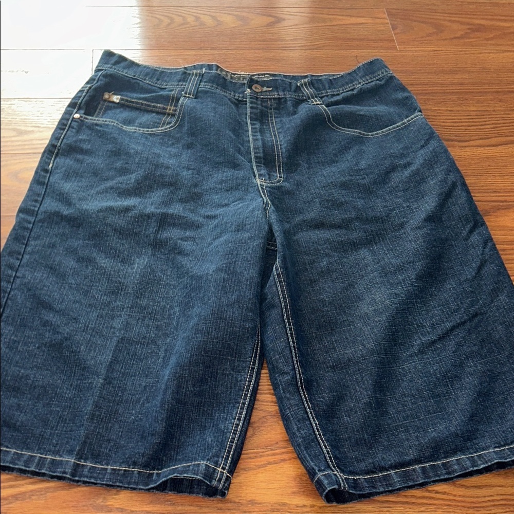 Vintage Y2K Baggy SouthPole Dark Jorts‎ Gold Embroidered Pocket Old Label Sz 40